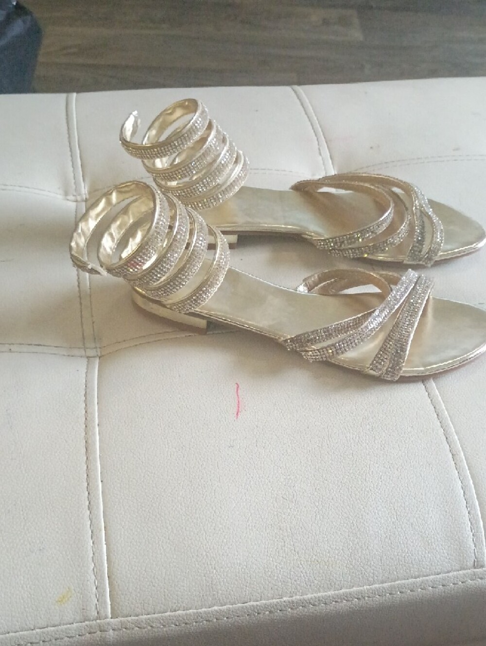 Italina Gold Rhinestone Multi-Strap Block Heel Sandals - Picture 5 of 8